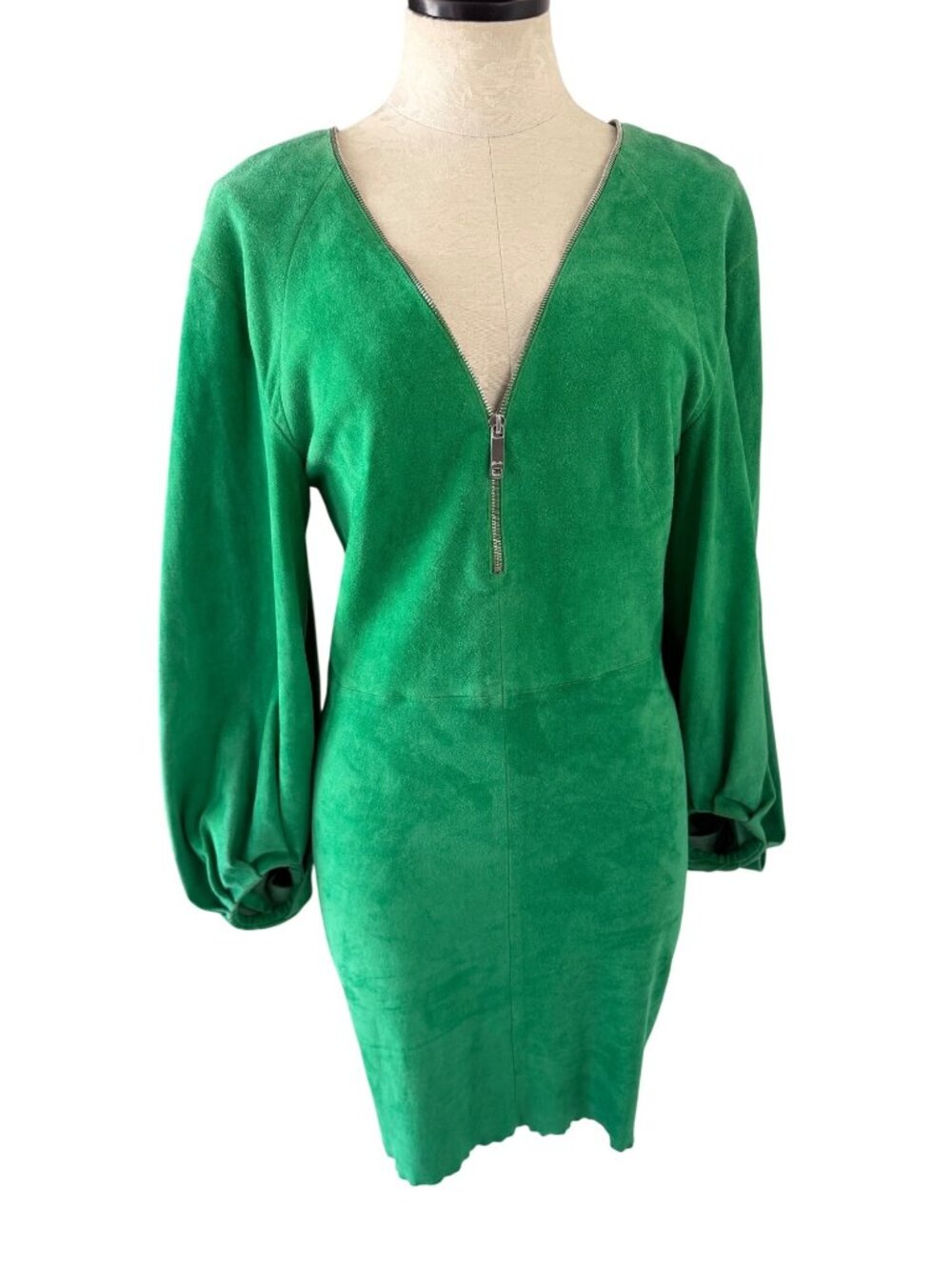 Jitrois Womens Long Sleeve V-neckline Zippered Mini Dress Size 40 Green Chic